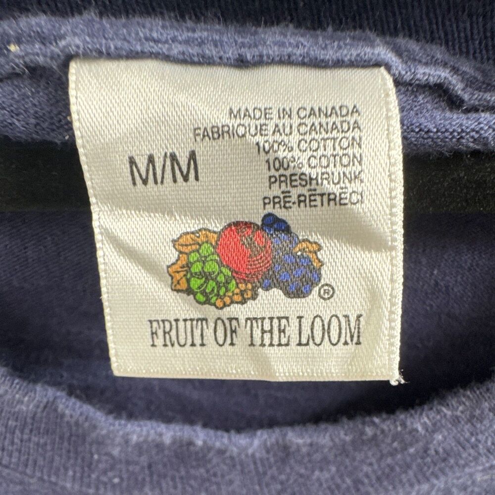 90s Fruit of the Loom Men's Blue Solid Crew Neck Short Sleeve Cotton T-Shirt M - Picture 2 of 4